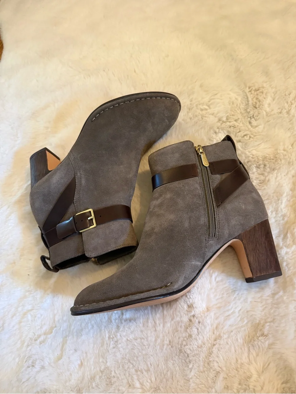 Clark’s Suede Ankle Boots with Buckle Strap - Gray